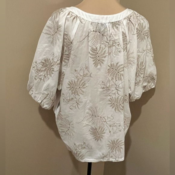 Karen Kane Embroidered Top - Sheer White With Taupe Embroidery, size XL - Picture 3 of 9